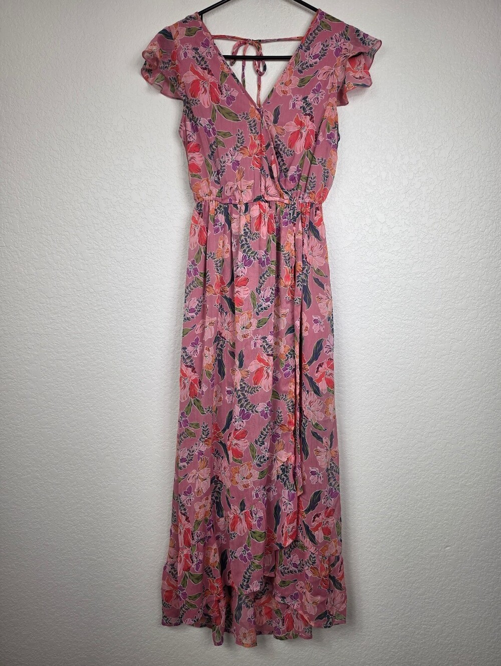 Anthropologie Band of Gypsies Pink Floral Maxi Dress XS